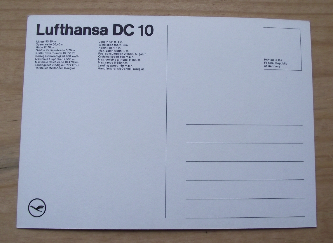 Vintage Lufthansa Douglas DC 10 Airliner Aircraft Postcard - Badgecrazy