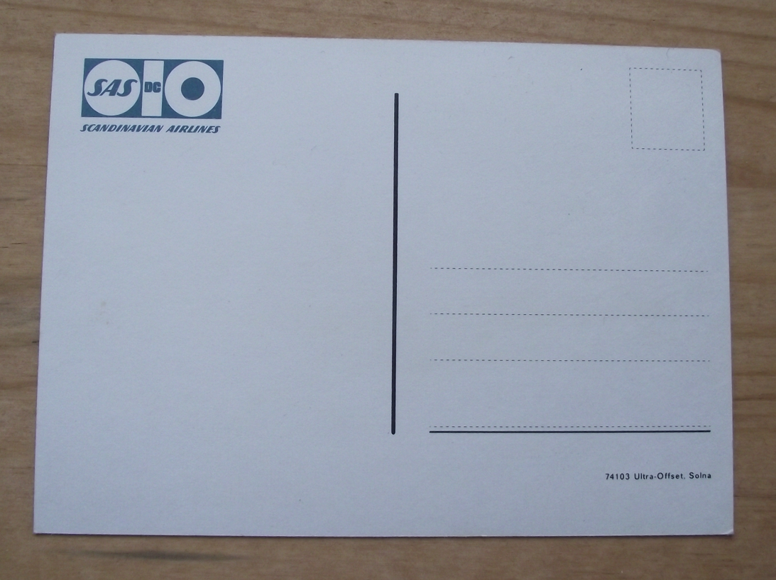 Vintage SAS Scandinavian Douglas DC 10 Airliner Aircraft Postcard - Badgecrazy
