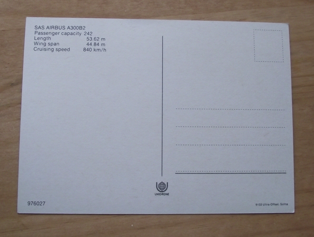 Vintage SAS Scandinavian Airbus A300 B2 Airliner Aircraft Postcard - Badgecrazy