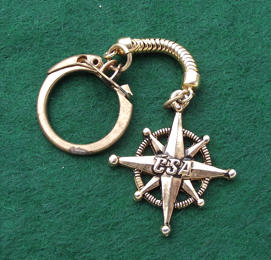 Vintage CSA Czech Airlines Golden Compass Keychain Keyring - Badgecrazy