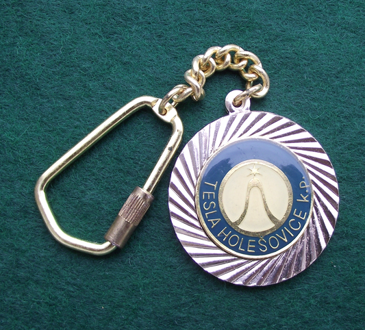 Vintage Tesla Holesovice Czech Electronics Company Keychain Keyring - Badgecrazy