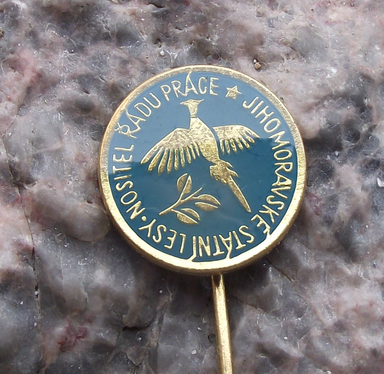 Vintage Czech Forestry Pheasant Hunter Moravian Good Worker Award Pin Badge