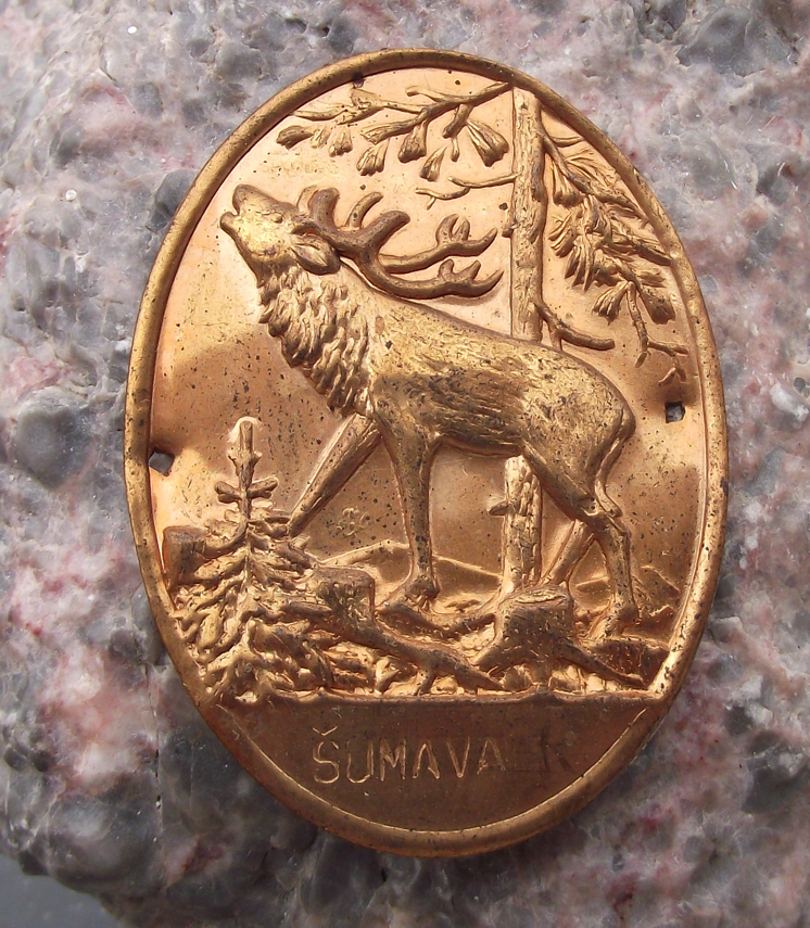 Vintage Sumava National Park Deer Stag Hunting Czech Walking Stick Shield - Badgecrazy