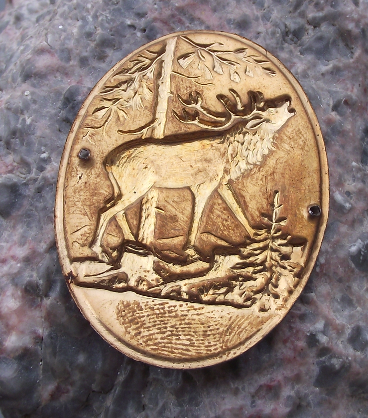 Vintage Sumava National Park Deer Stag Hunting Czech Walking Stick Shield - Badgecrazy
