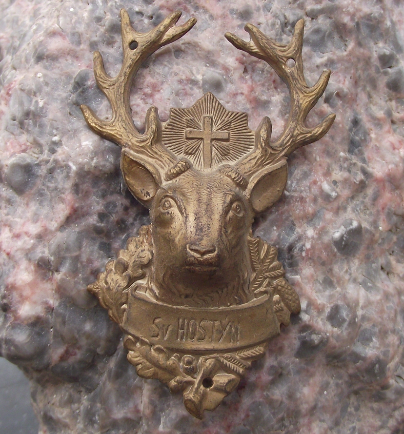 Vintage Svatý Hostýn Mountain Deer Stag Religious Hunting Walking Stick Shield - Badgecrazy