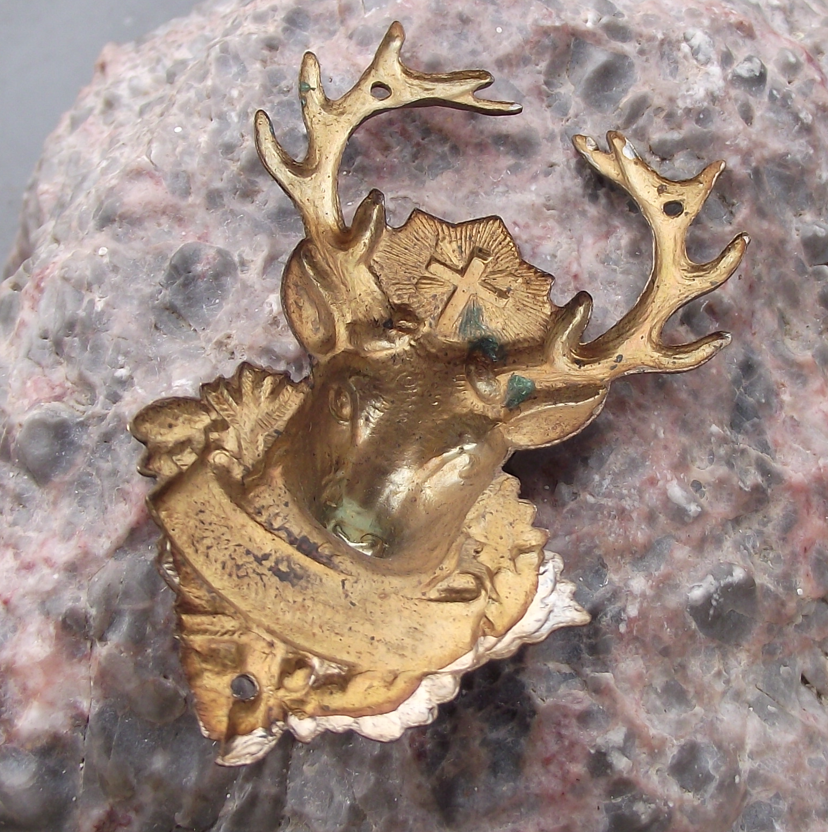 Vintage Svatý Hostýn Mountain Deer Stag Religious Hunting Walking Stick Shield - Badgecrazy