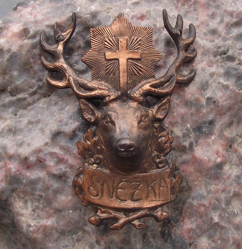 Vintage Snezka Mountain Deer Stag Religious Hunting Walking Stick Shield - Badgecrazy