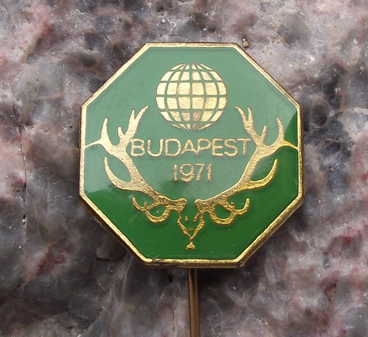 1971 Hungarian Hunting Association Expo Deer Skull Trophy Budapest Pin Badge