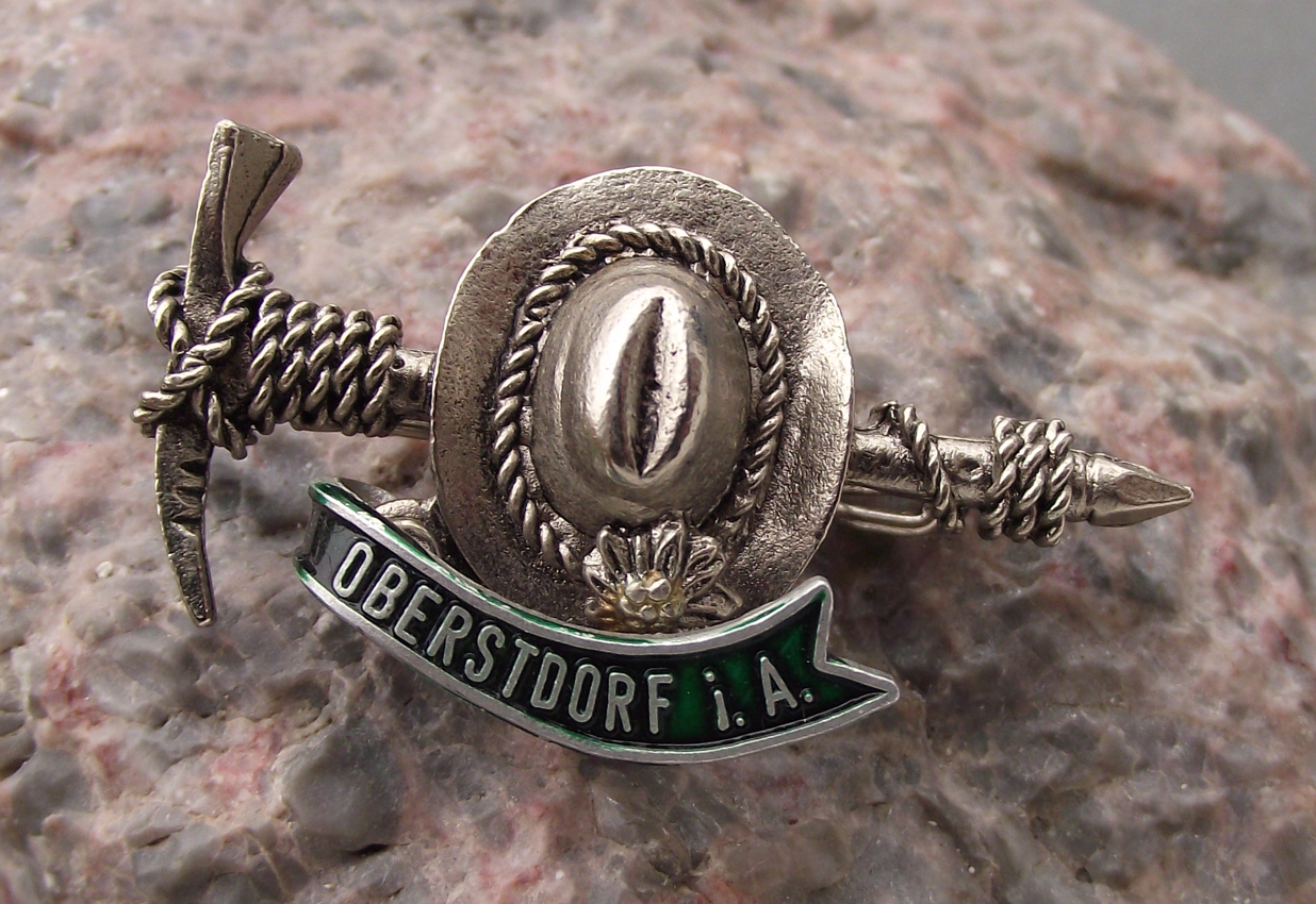 Vintage Germany Oberstdorf Hunting Hat and Climbing Axe Hunters Pin Badge