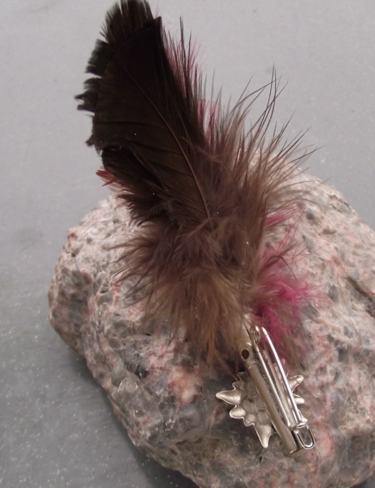 Vintage Austrian Edelweiss Flower Hunting Pheasant Hunt Feathers Pin Badge