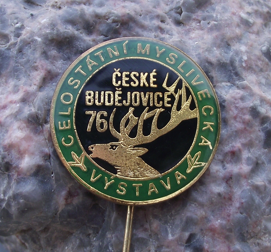 1976 Czechoslovakia All State Hunting Trophy Exhibition Roaring Stag Pin Badge