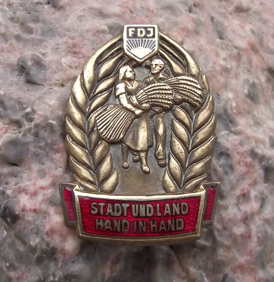Vintage FDJ Freie Deutsche Jugend East German Farming Pin Badge