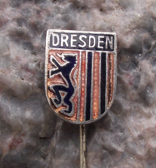 Vintage Dresden East Germany DDR Coat of Arms Heraldic Lion Pin Badge - Badgecrazy
