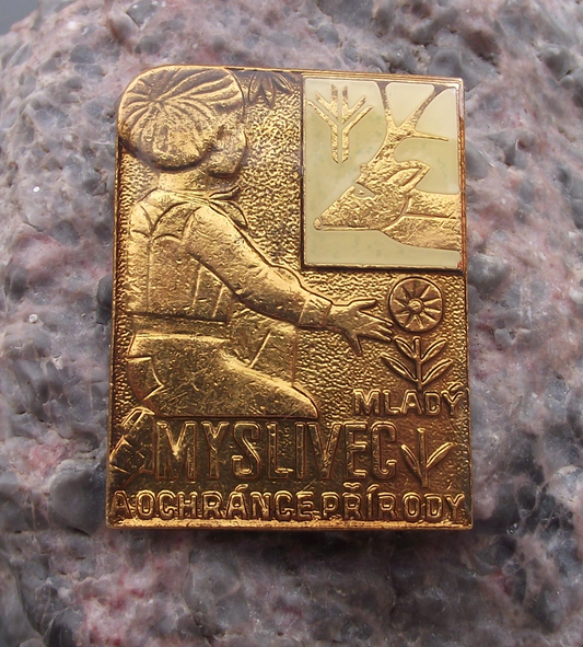 Vintage Young Hunter Nature's Defender and Protector Czech Youth Pin Badge - Badgecrazy