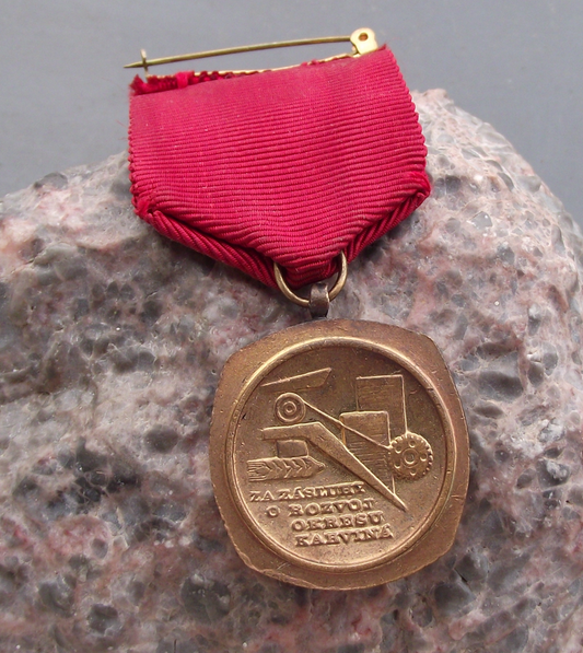 Vintage Soviet Hammer Sickle Communist Icon Services Karvina Award Medal - Badgecrazy