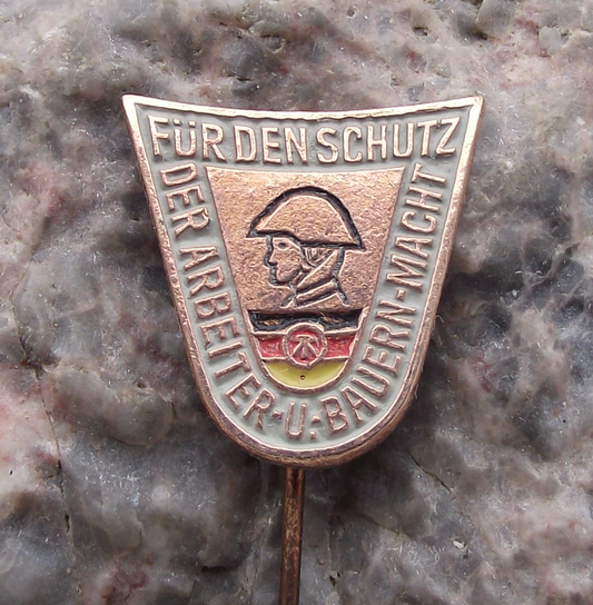 Vintage NVA East German Peoples Army Protecting Workers Farmers Pin Badge