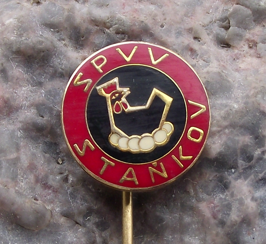 Vintage SPVV Stankov Czech Chicken Farming Bird and Eggs Pin Badge