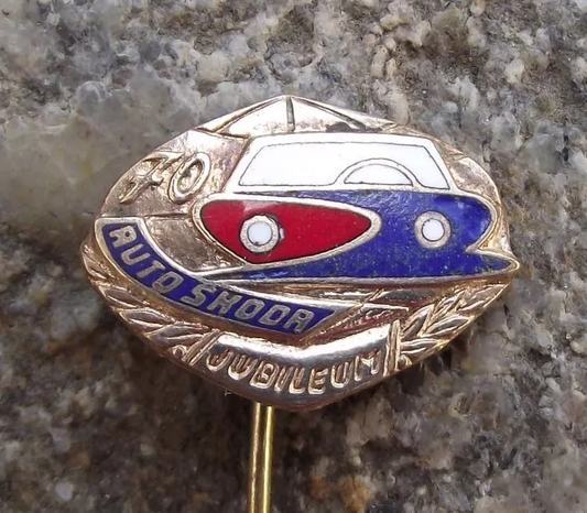 1965 Auto Skoda Car Company 70th Anniversary Jubilee Pin Badge