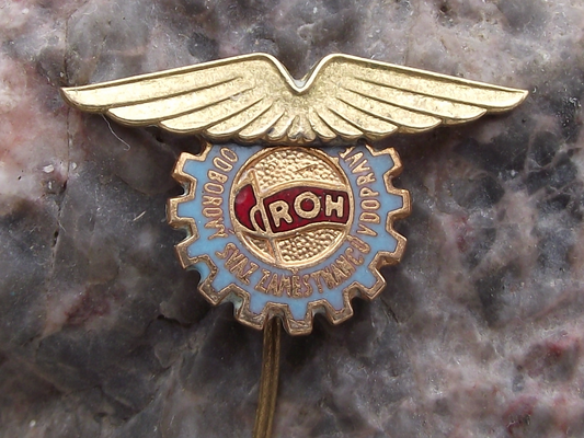 Vintage Czech Transport Workers Trade Union ROH Pilot Wings Pin Badge