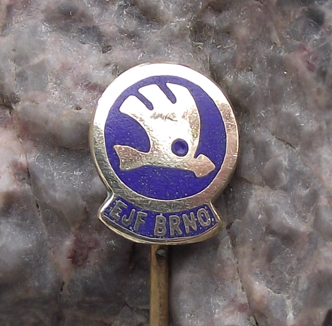 Vintage Skoda Auto Car Electrics Electricals Julius Fucik EJF Brno Pin Badge