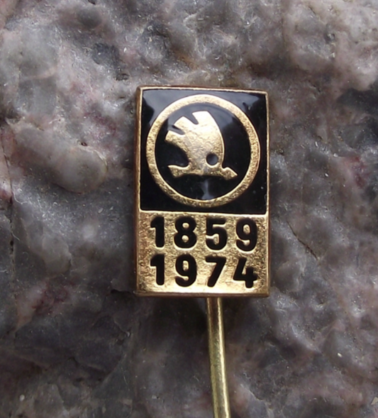 1974 Skoda Autos Company Czech Motor Car Maker 115th Anniversary Pin Badge