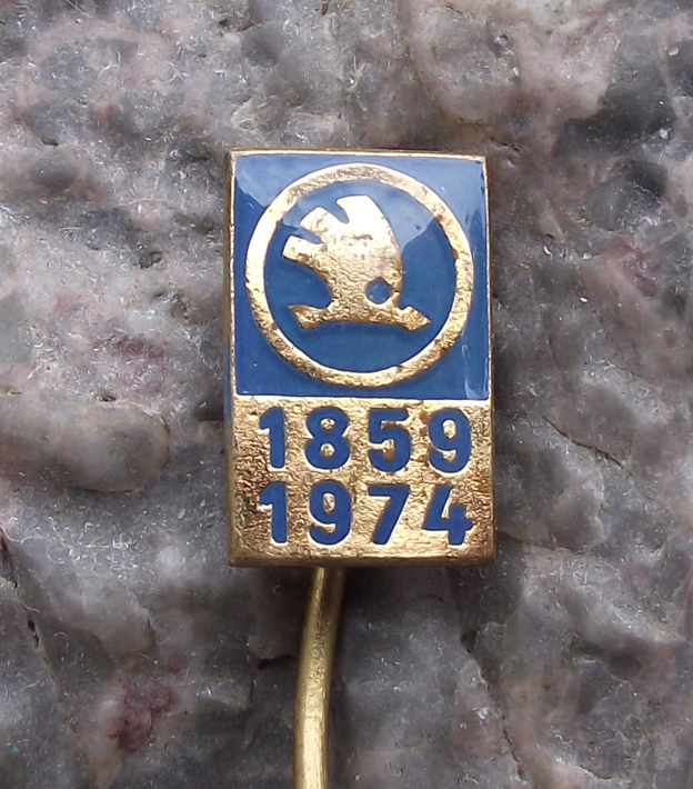 1974 Skoda Autos Company Czech Motor Car Maker 115th Anniversary Pin Badge