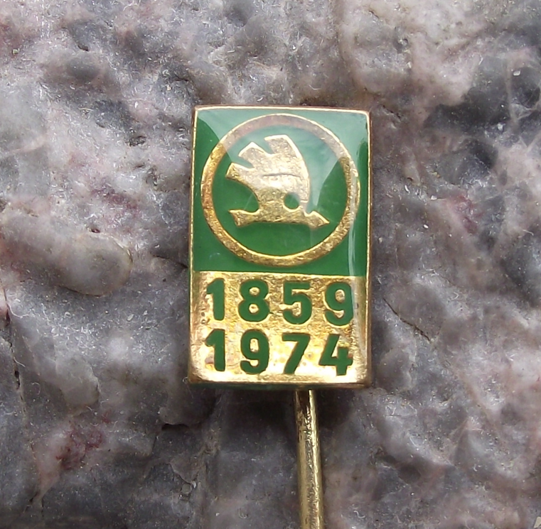 1974 Skoda Autos Company Czech Motor Car Maker 115th Anniversary Pin Badge