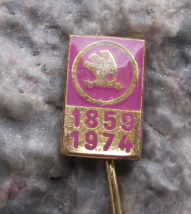 1974 Skoda Autos Company Czech Motor Car Maker 115th Anniversary Pin Badge