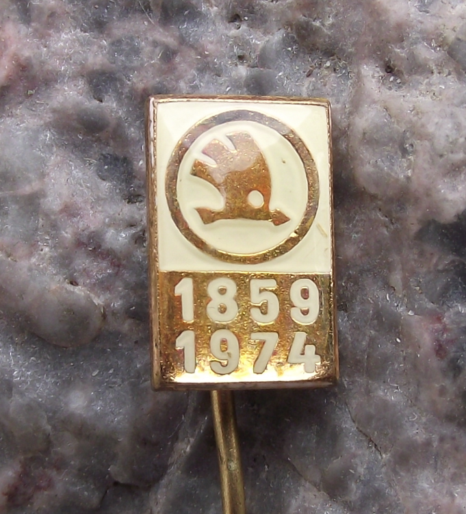 1974 Skoda Autos Company Czech Motor Car Maker 115th Anniversary Pin Badge
