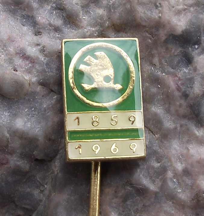 1969 Skoda Autos Company Czech Motor Car Maker 110th Anniversary Pin Badge