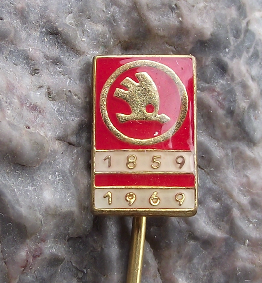 1969 Skoda Autos Company Czech Motor Car Maker 110th Anniversary Pin Badge