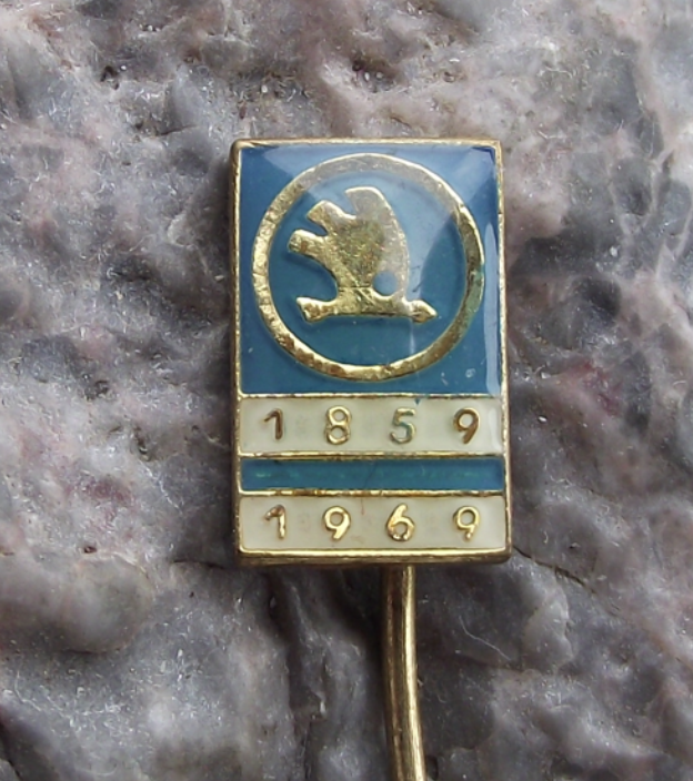 1969 Skoda Autos Company Czech Motor Car Maker 110th Anniversary Pin Badge