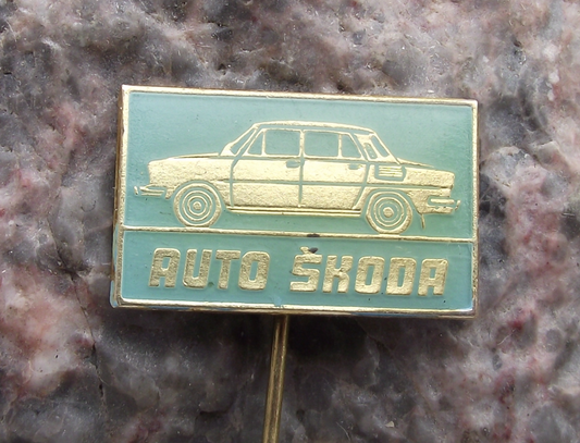Vintage Skoda Auto Model 1100MB Mlada Boleslav Car Advertising Pin Badge