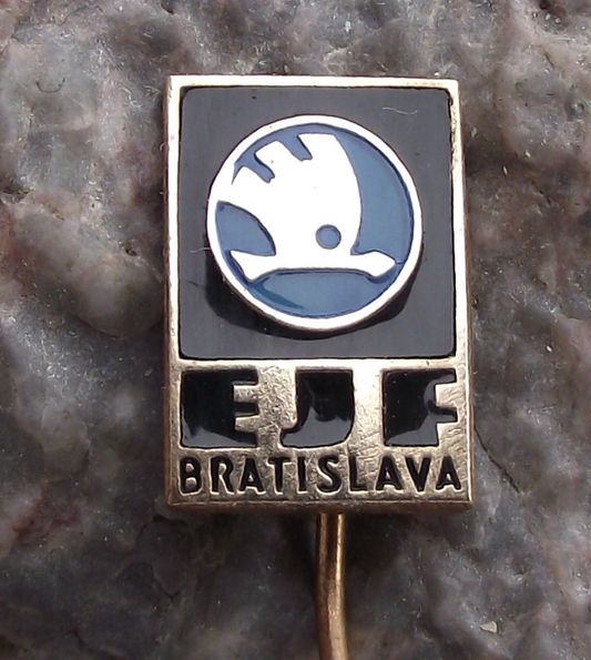 Vintage Skoda Auto Car Electrics Julius Fucik EJF Bratislava Pin Badge