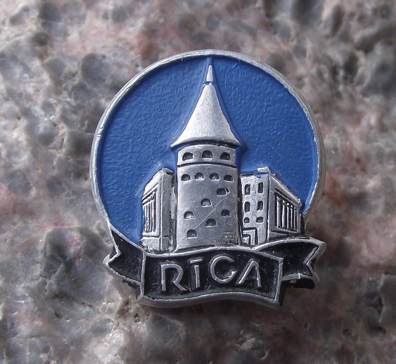 Vintage Latvia Riga Historic Town Centre Powder Tower Pin Badge
