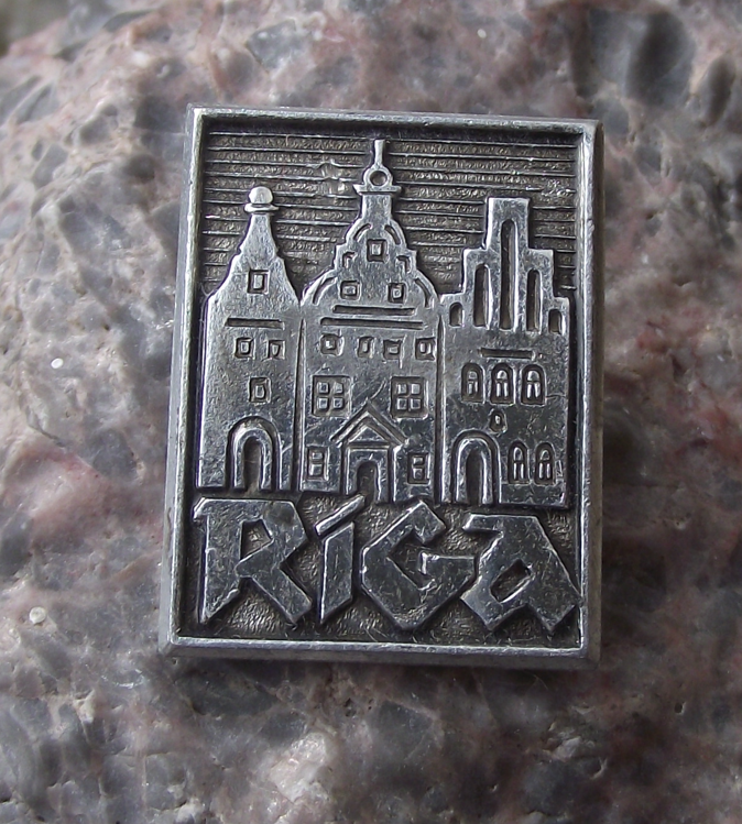 Vintage Latvia Riga Historic Town Square Buildings Pin Badge
