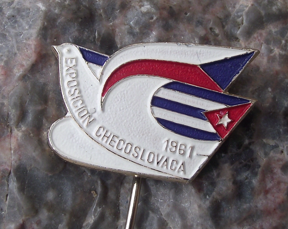 1961 Cuba Czech National Flags Cuban Trade Show Exposition Dove Pin Badge