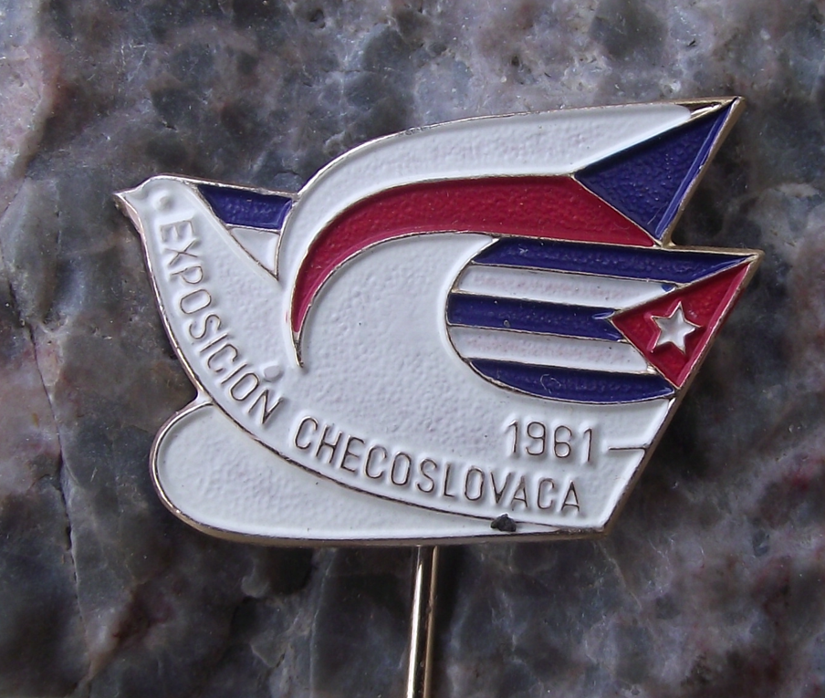 1961 Cuba Czech National Flags Cuban Trade Show Exposition Dove Pin Badge