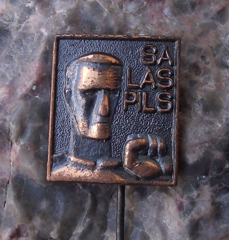 Vintage Latvia Salaspils Memorial Ensemble World War 2 Work Camp Pin Badge