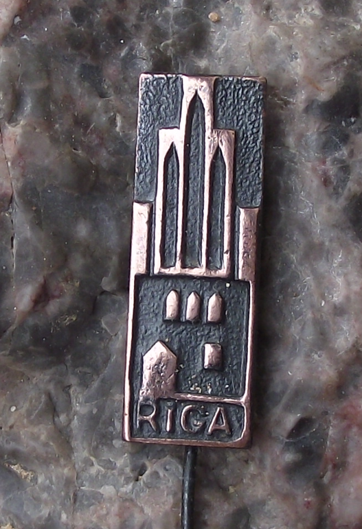 Vintage Latvia Riga City Centre Buildings Town Square Souvenir Pin Badge - Badgecrazy