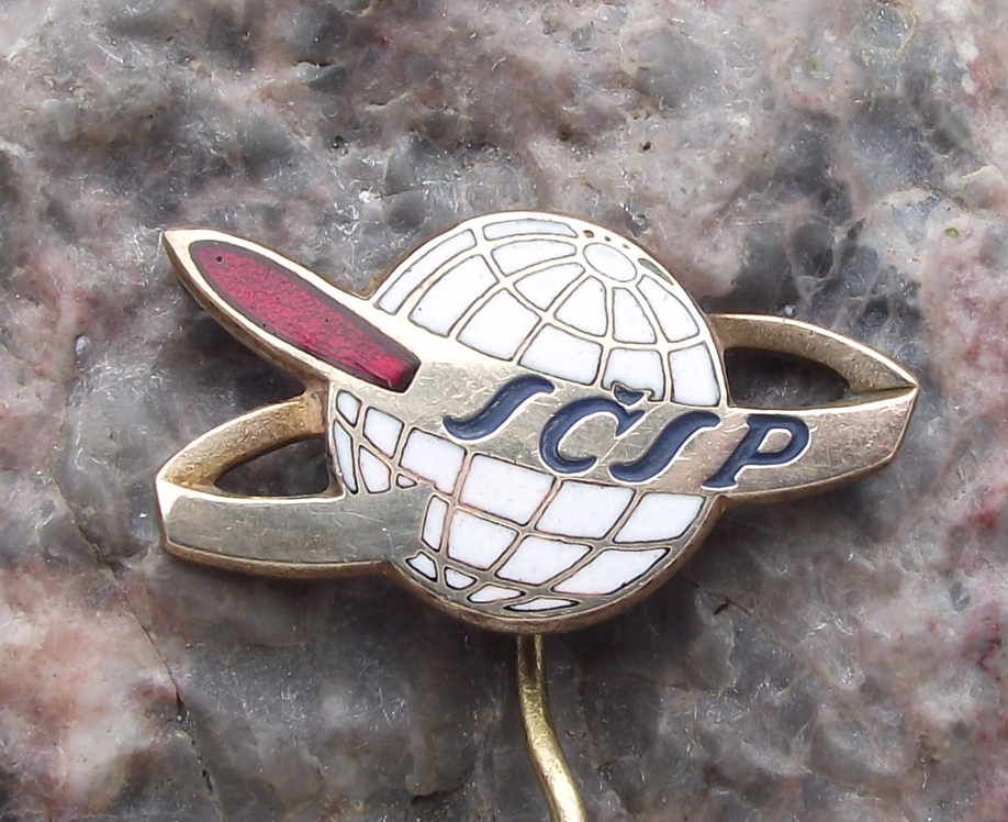 Vintage Sputnik 1 Space Race Earth Orbit Exploration Program SCSP Rocket Pin Badge