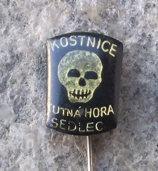 Vintage Kostnice Sedlec Ossuary Bone Skeleton Church Skull Resin Pin Badge