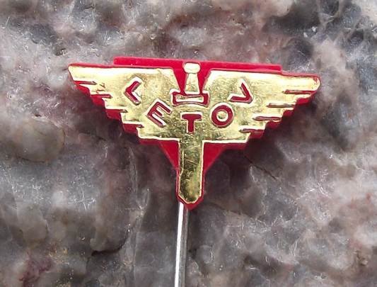 Vintage Letov Czech Aircraft Factory Plastic Winged Sword Logo Pin Badge - Badgecrazy