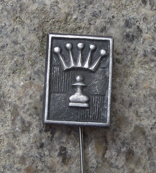 Vintage Chess Society Pawn under Queen Crowned Pin Badge