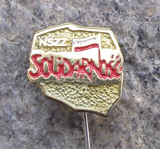Vintage NSZZ Solidarity Poland Map Outline Lech Walesa Trade Union Pin Badge