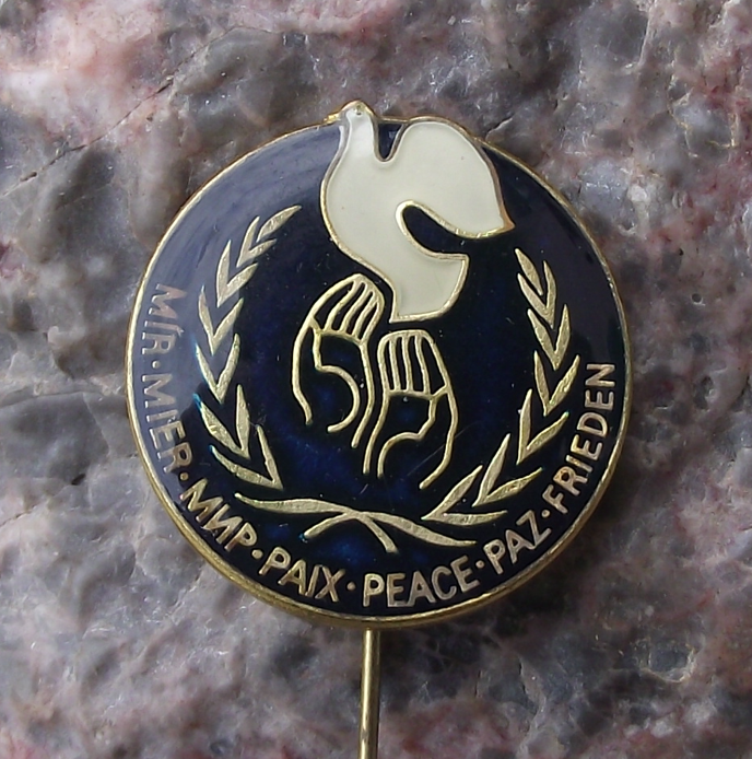 Vintage Czechoslovakia Peace Committee White Dove in Hands Pin Badge