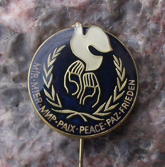 Vintage Czechoslovakia Peace Committee White Dove in Hands Pin Badge
