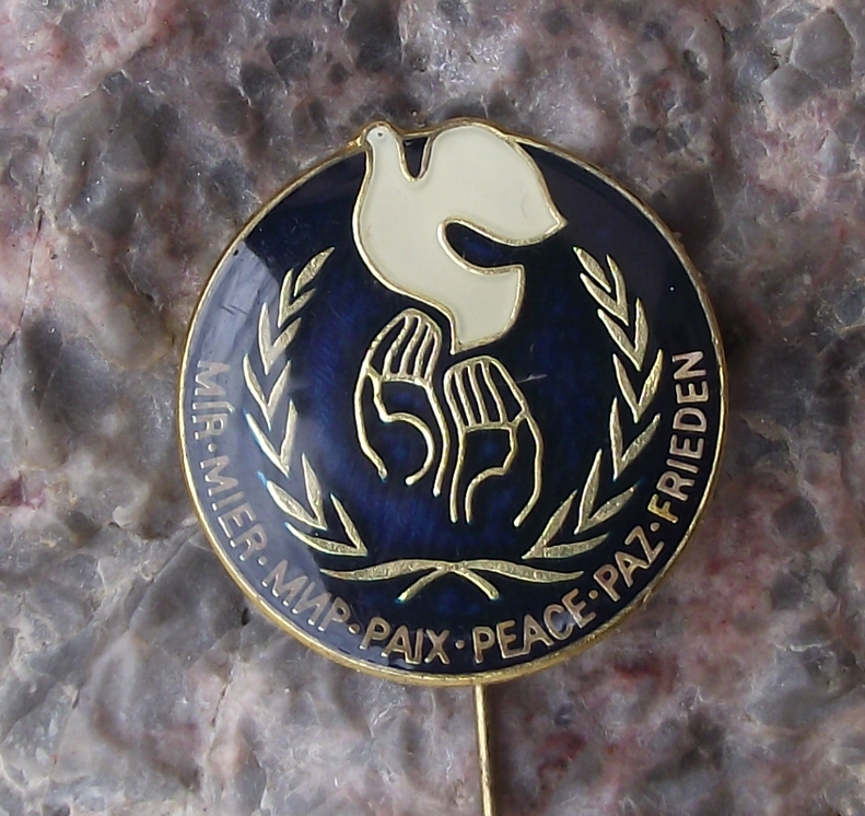 Vintage Czechoslovakia Peace Committee White Dove in Hands Pin Badge