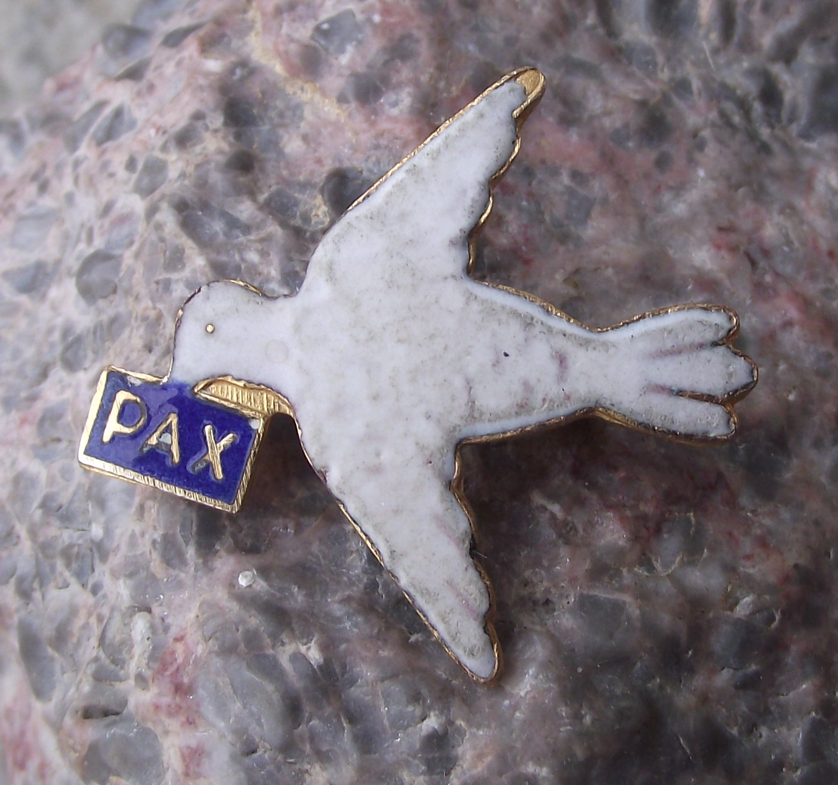 Vintage PAX Latin Word for Peace Flying White Dove Pin Badge