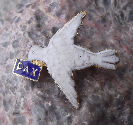 Vintage PAX Latin Word for Peace Flying White Dove Pin Badge